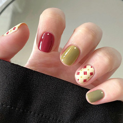 Stylish green floral-inspired natural high-end Insta-style detachable nail art with wear-on nails, wholesale