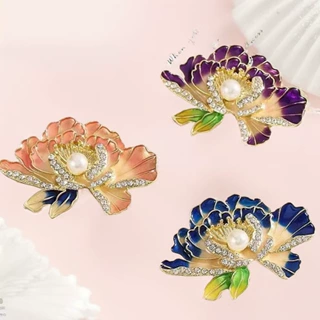 中国风高级感牡丹花滴油胸针镶水钻奢华服饰别针义乌配饰胸花礼服