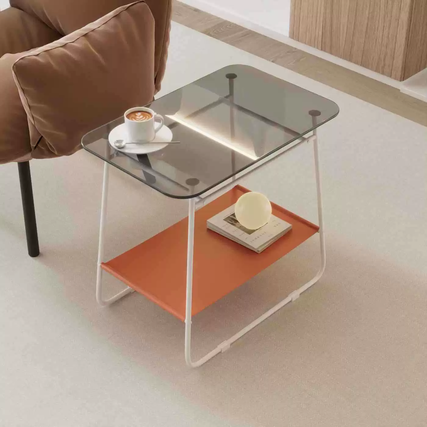 Простой современный диван стеклянный боковой ряд легкий и роскошный домашний маленький боковой столик кожаный журнальный столик сетка красный стол