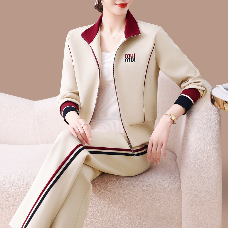 中老年运动服套装女2025新款春秋洋气妈妈休闲跑步立领外套两件套|undefined