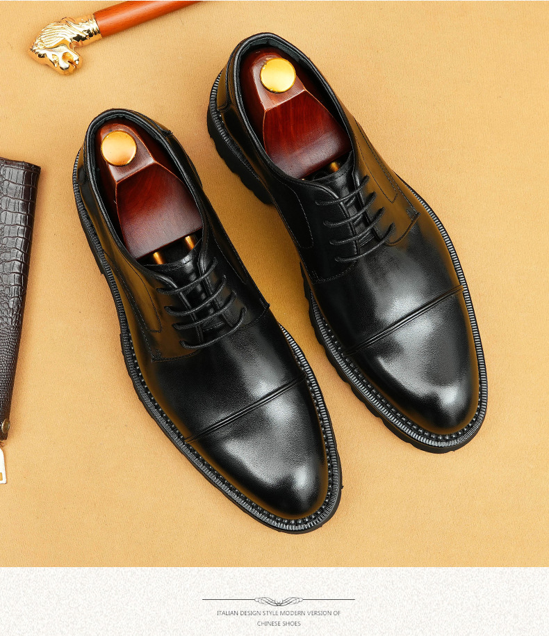 Formal business casual leather men's three-point leather shoes with thick soles_vogvips.com