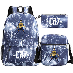 Football Star Ronaldo Printed Youth Student School Bag Three-Piece Set Men's and Women's Backpack Set