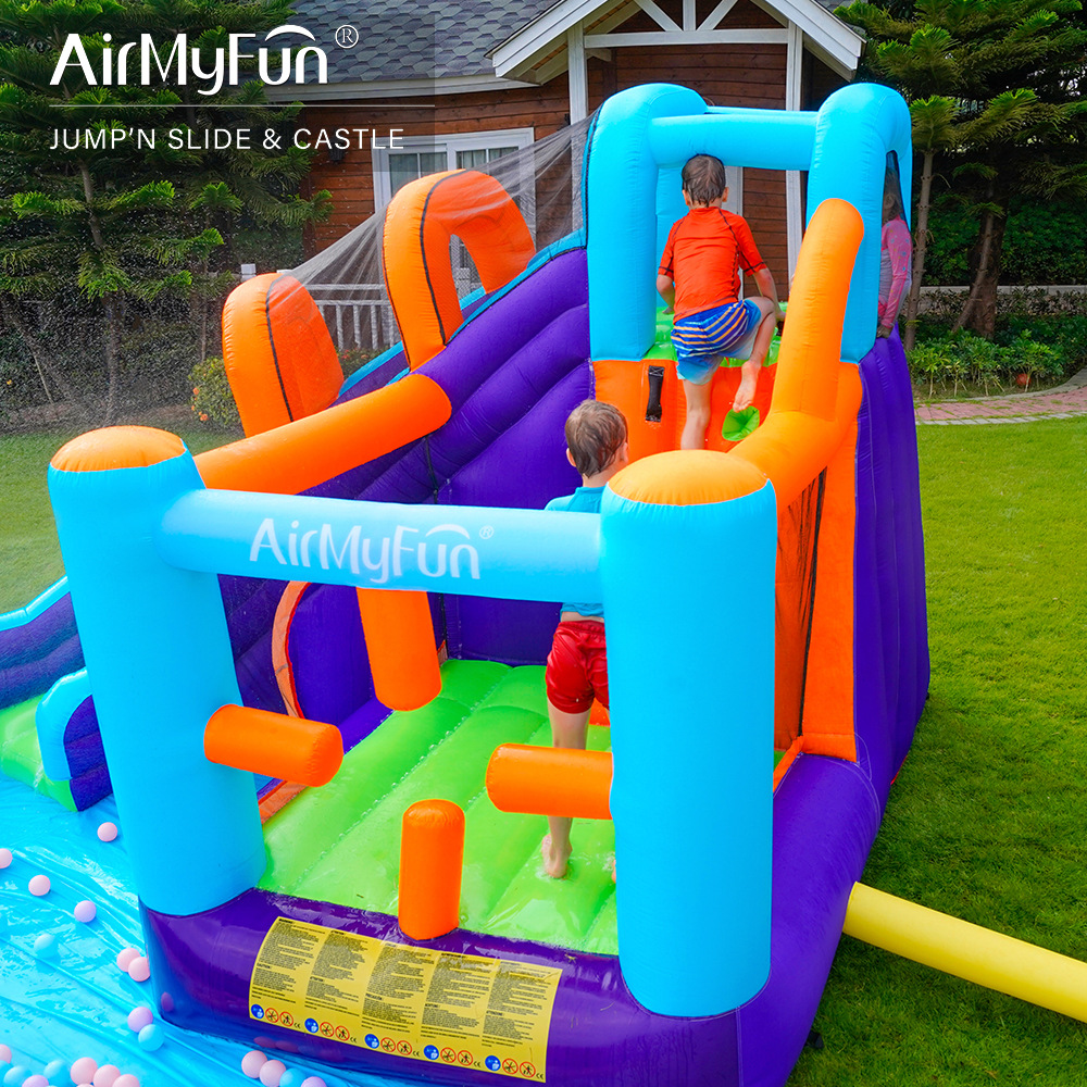 AMF | Castillo inflable con rociador de agua para uso doméstico, trampolín inflable, tobogán acuático infantil para interiores, pequeño castillo inflable combinado