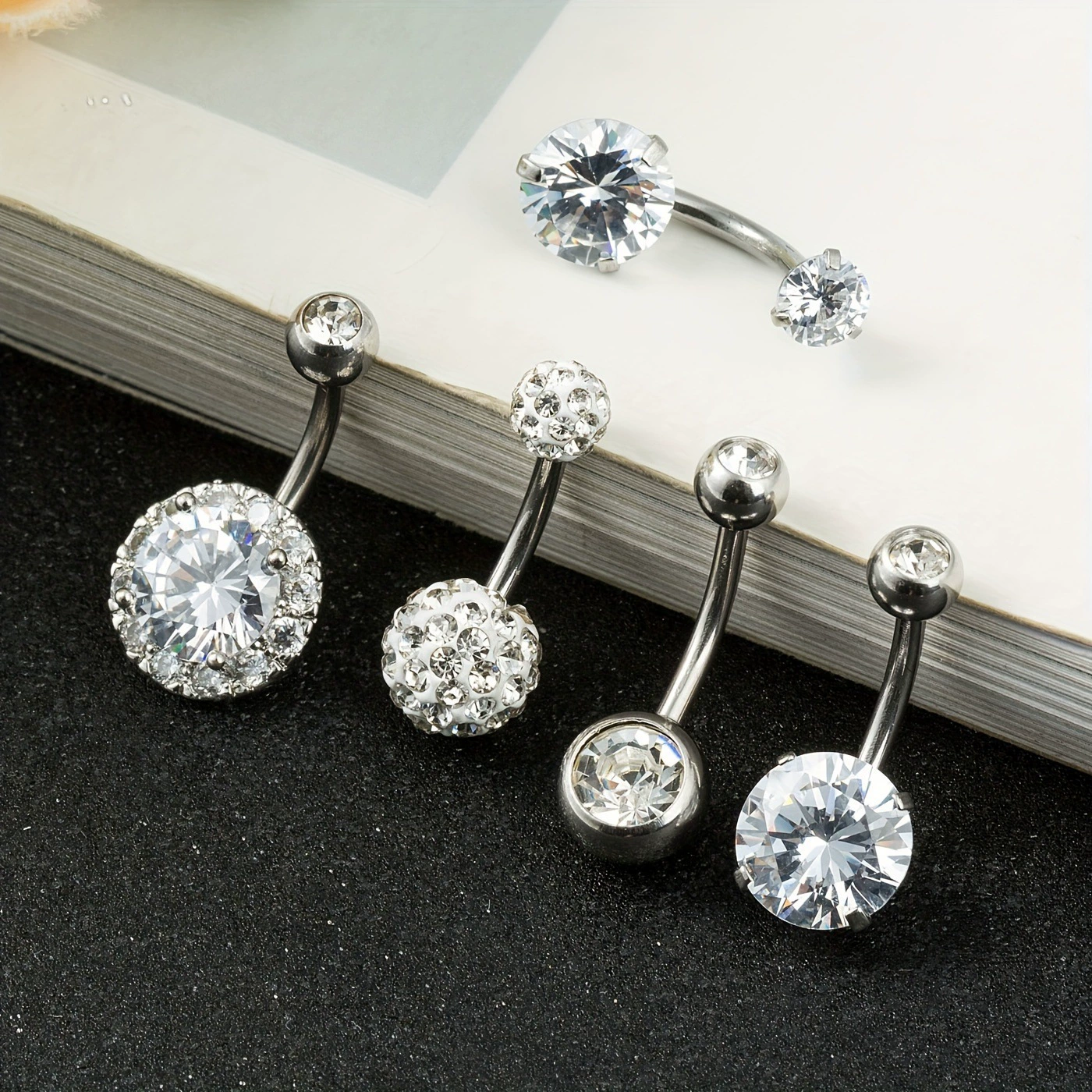 5 Pack 14G Stainless Steel Women's Belly Button Ring Belly Piercing Synthetic Zirconia Inlay