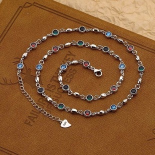 Authentic S925 Sterling Silver Rainbow Gem Oval Color Necklace Women's High-Level Design Female Niche genuine goods