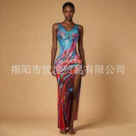 设计感水钻网纱气质开叉长裙派对酒会晚礼服时装红毯舞台装海中叶