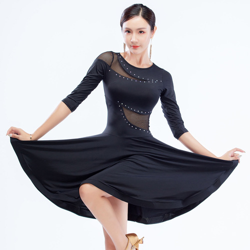 Women black Latin dance dress for female adults