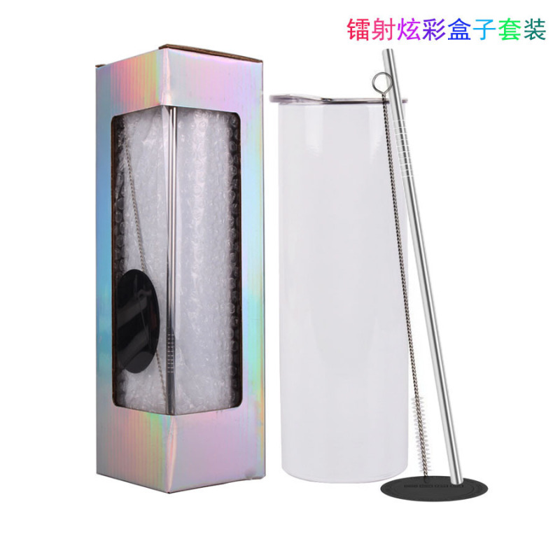 Amazon Package 20oz Sublimation Skinny Straight Cup Stainless Steel with Straw, Brush, and Silicone Non-Slip Mat