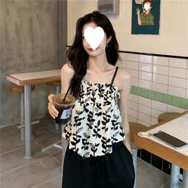藤子树叶夏季海边性感纯欲风抹胸碎花吊带背心女设计感小众外穿