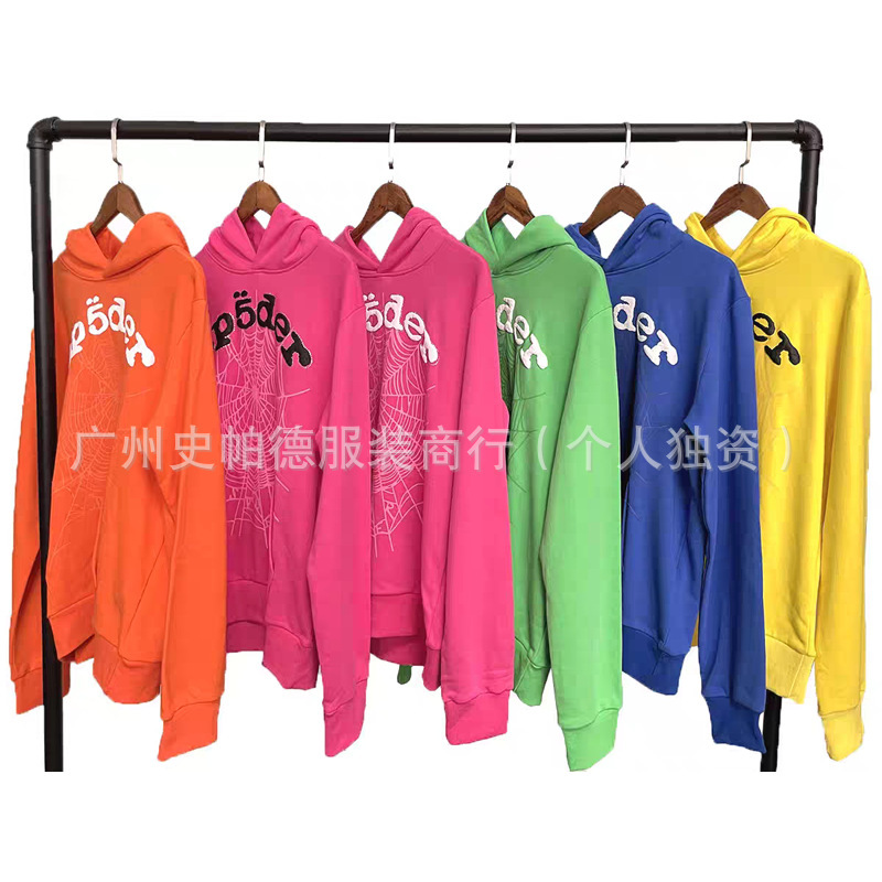 Cross-Border High Version Heavyweight 450g Fleece Hoodie European and American Trendy Brand Sp5Der Spider Web Sweatshirt Factory Ready Stock Cross-Border High Version Heavyweight 450g Fleece Hoodie European and American Trendy Brand Sp5Der Spider Web Sweatshirt Factory Ready Stock