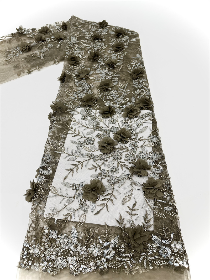 Bridal pura mano flor sequinilla tubo de perlas bordado tela de moda encaje vestido de boda vestido de tela