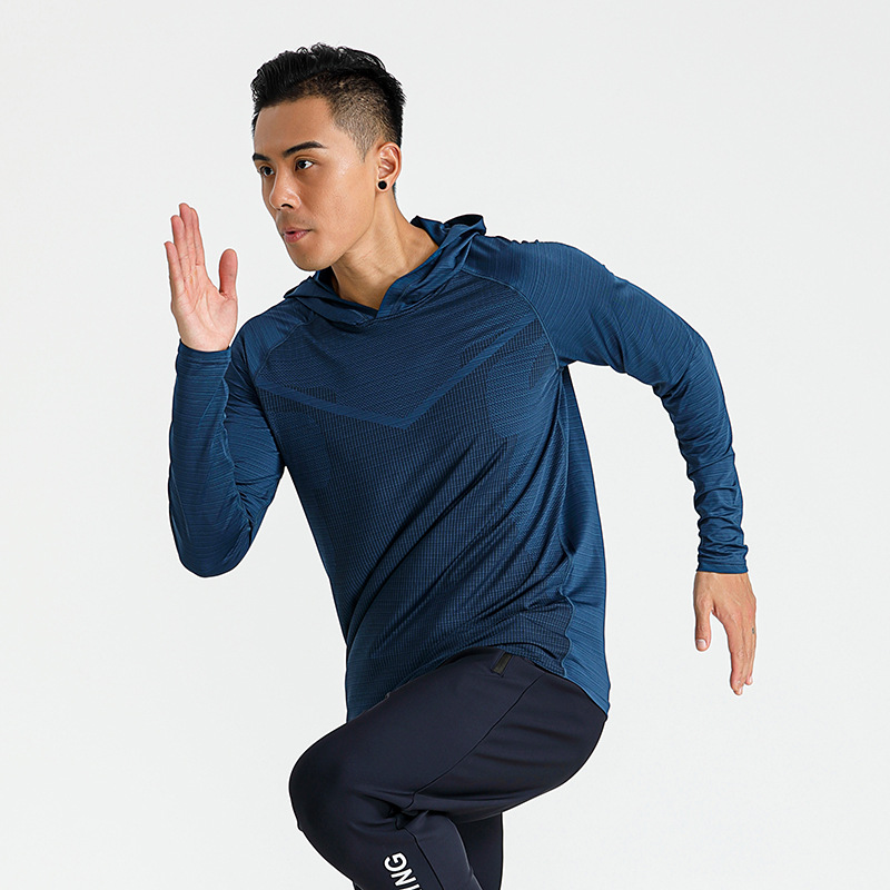 Camiseta de manga larga de primavera y otoño de Los Hombres de Seda de Hielo delgada con capucha transpirable deportes Top suelta casual marca de moda Camiseta de los hombres