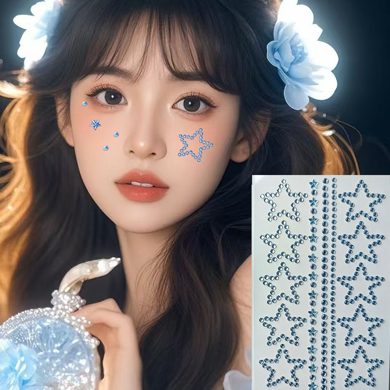 Stage Makeup Face Decorations Five-Pointed Star Three-Dimensional Nose Makeup Stickers Sparkling Concert Face Stickers Rhinestone Face Stickers