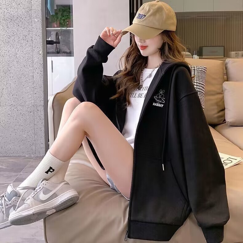 190g Dawei Cardigan Coat Women's Spring and Autumn 2024 New American Loose Hooded Casual Sports Top Trendy