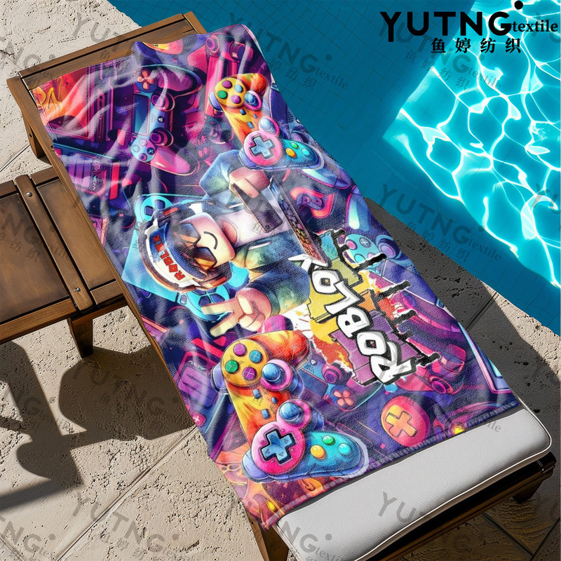 Roblox Game Character Beach Towel Cartoon Print Absorbent Bath Towel Swimming Fitness Towel Manufacturer Wholesale