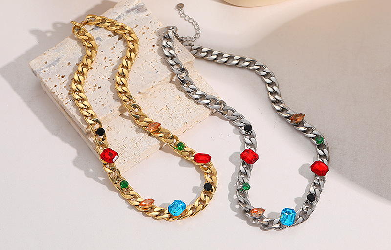 fashion zircon necklace hiphop simple sweater chain stainless steel necklacepicture1