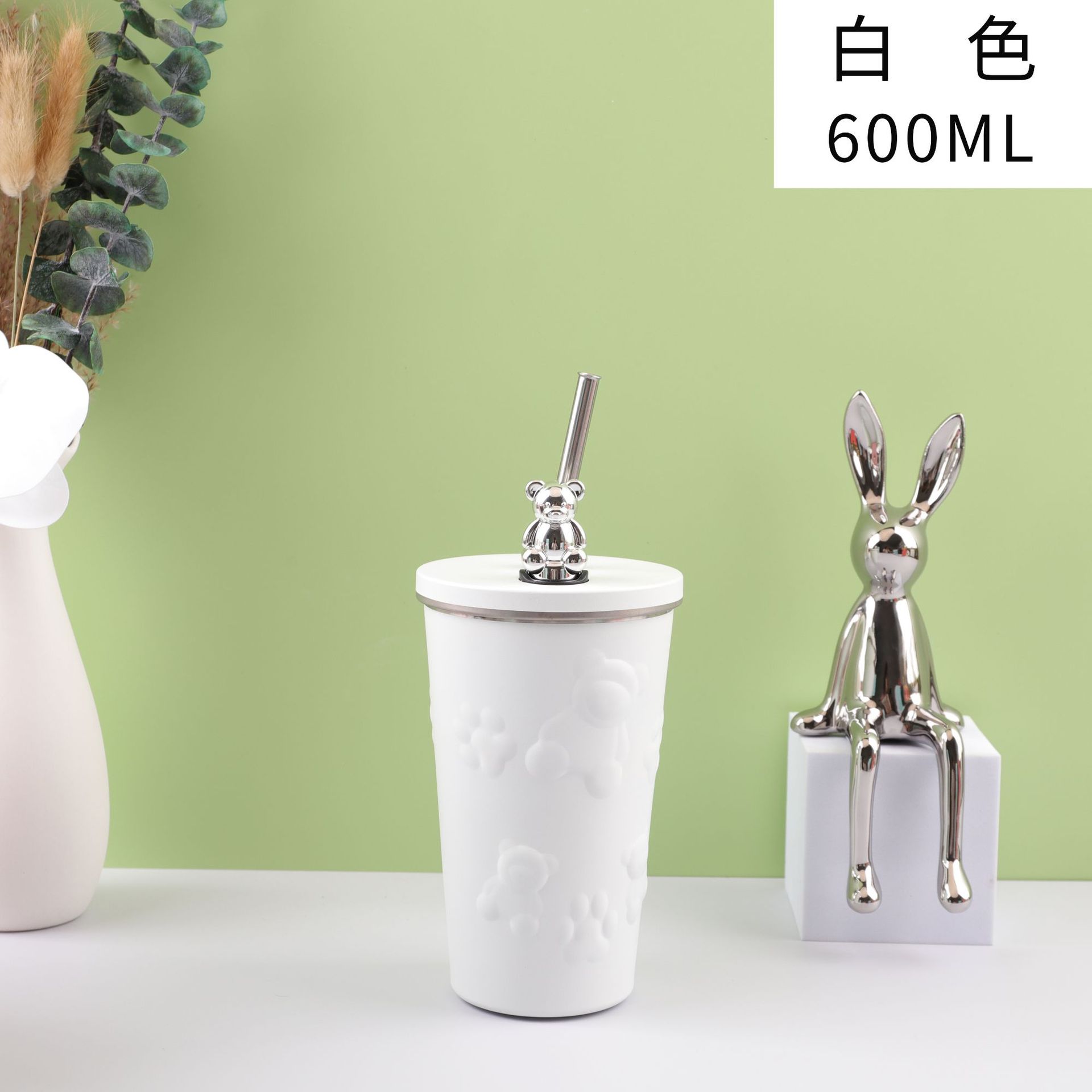 Nuevo oso en línea popularidad 304 taza de paja de acero inoxidable taza de café de alto valor de caricatura de oficina portátil taza de agua doméstica