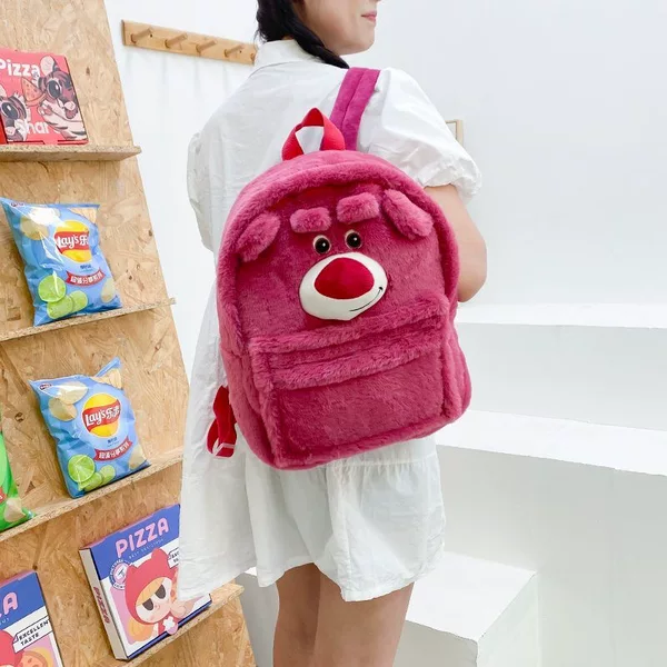 Strawberry Bear Sullivan Plush Backpack Cute Funny Sullivan Three-Eye Large Capacity School Bag for Women