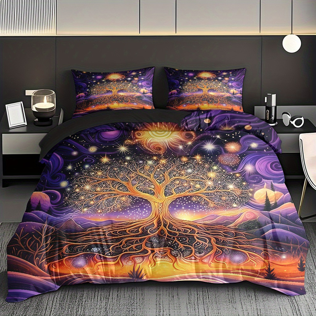 TEMU / JIT transfronterizo para brillante árbol de vida polido impresión digital kit de edredón textil para el hogar