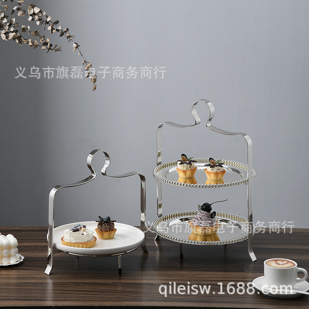 European-style light luxury afternoon tea snack stand, hotel restaurant two-layer/three-layer cake stand, dessert display stand, stainless steel