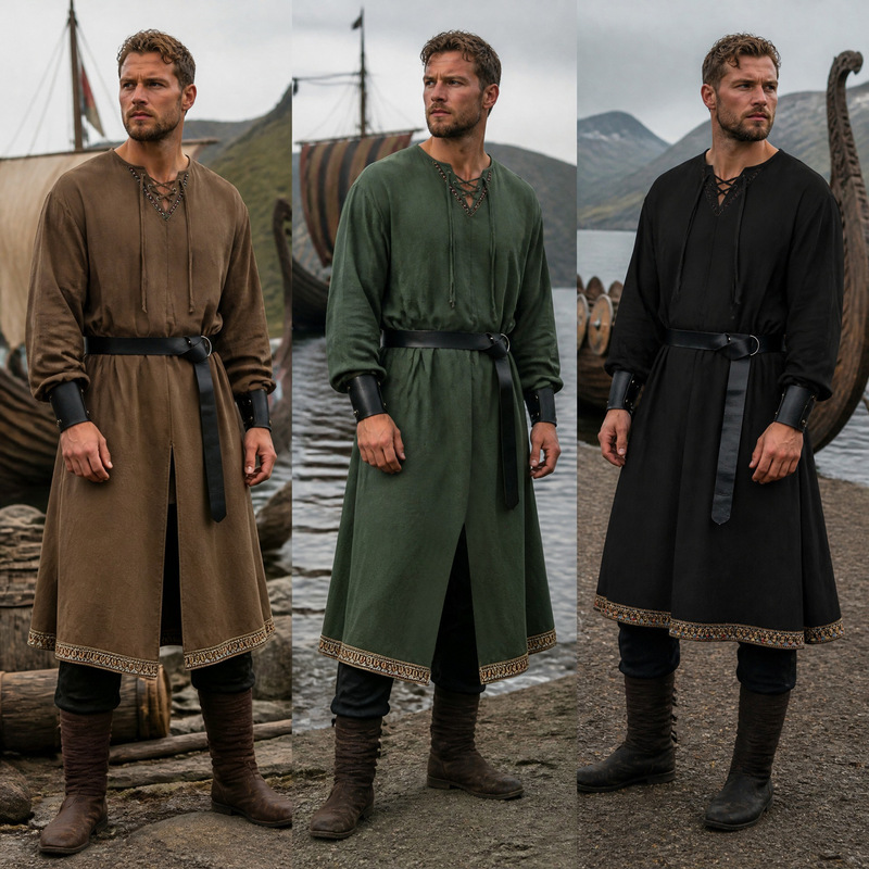 Medieval Renaissance Templar Knight Tunic Viking Pirate Cosplay Costume Men's Stage Performance Outfit