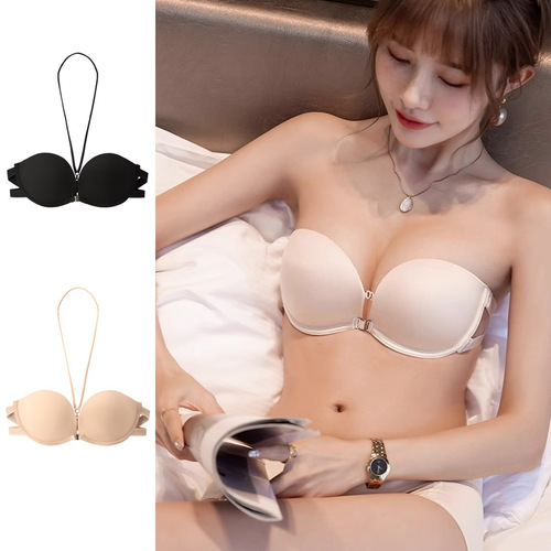 Small-breasted underwear for women, strapless, invisible, adjustable push-up underwear, non-slip, beautiful back, halter neck, tube top, front button bra