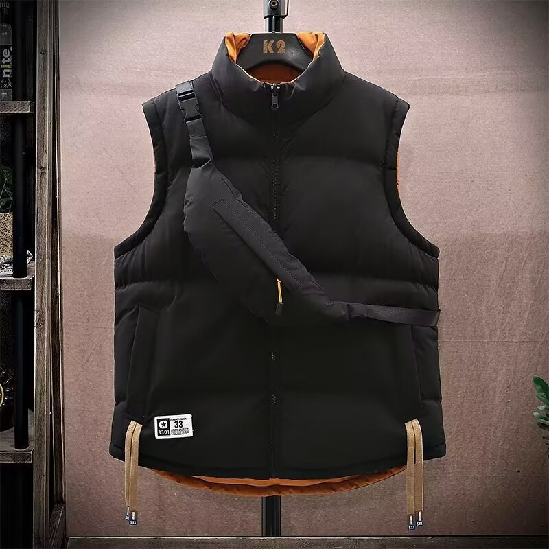 Autumn and Winter Men's down Cotton Vest Jacket Youth Korean Style Trendyy Loose Large Size Warm Waistcoat Vest Vest