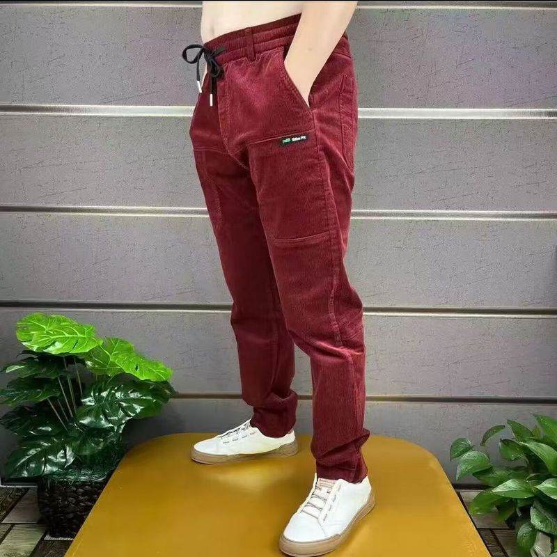 2025秋季新款六兜条绒休闲男裤潮流百搭小脚裤弹力灯芯绒哈伦男裤|undefined