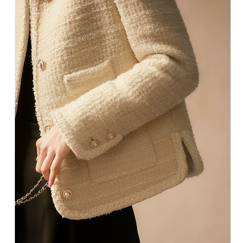 Woolen quality elegant autumn white short jacket