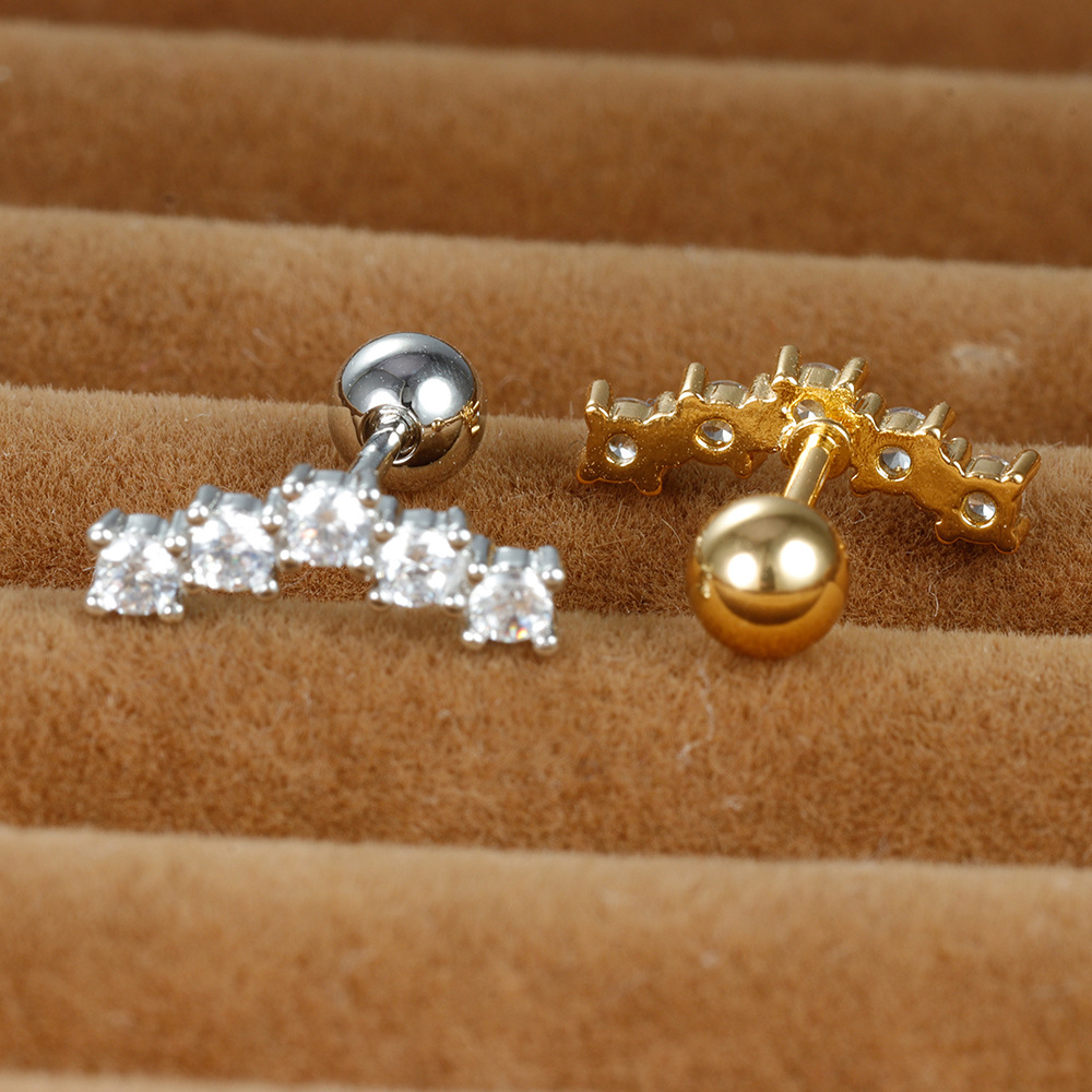 Daily, Street Occasion 1 Piece Shiny Round Plating Inlay Stainless Steel Zircon Ear Studs