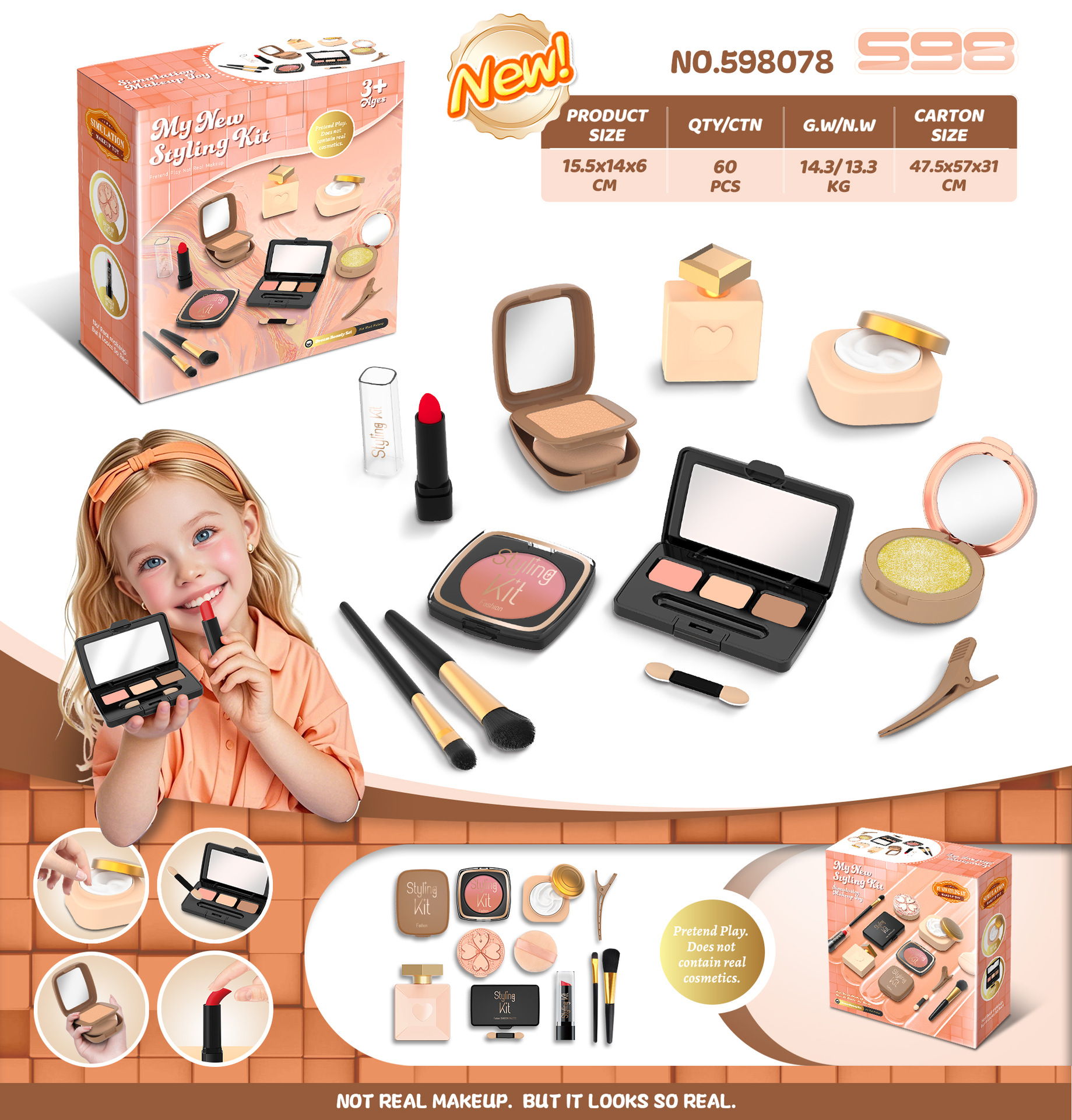 Seleccione estrictamente niñas transfronterizas niños simulación de maquillaje princesa maquillaje lápiz labial uñas juego de juguetes (no)
