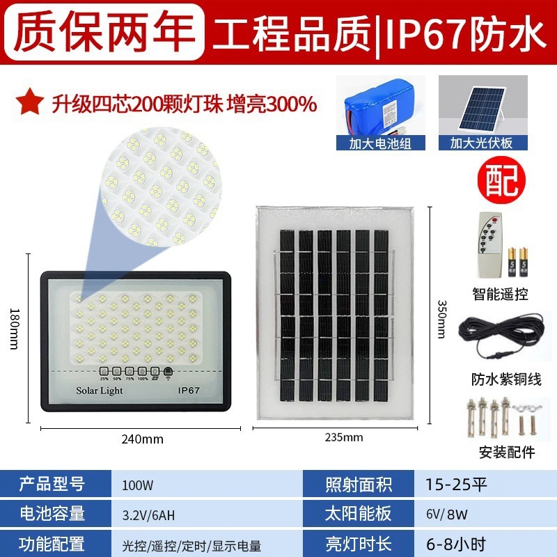 Luz de inundación solar iluminación al aire libre jardín luz de alta potencia nueva rural fotovoltaica solar calle luz fábrica al por mayor