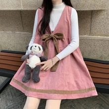 2025秋冬女装日系可爱少女穿搭学院风甜美小个子灯芯绒背带连衣裙