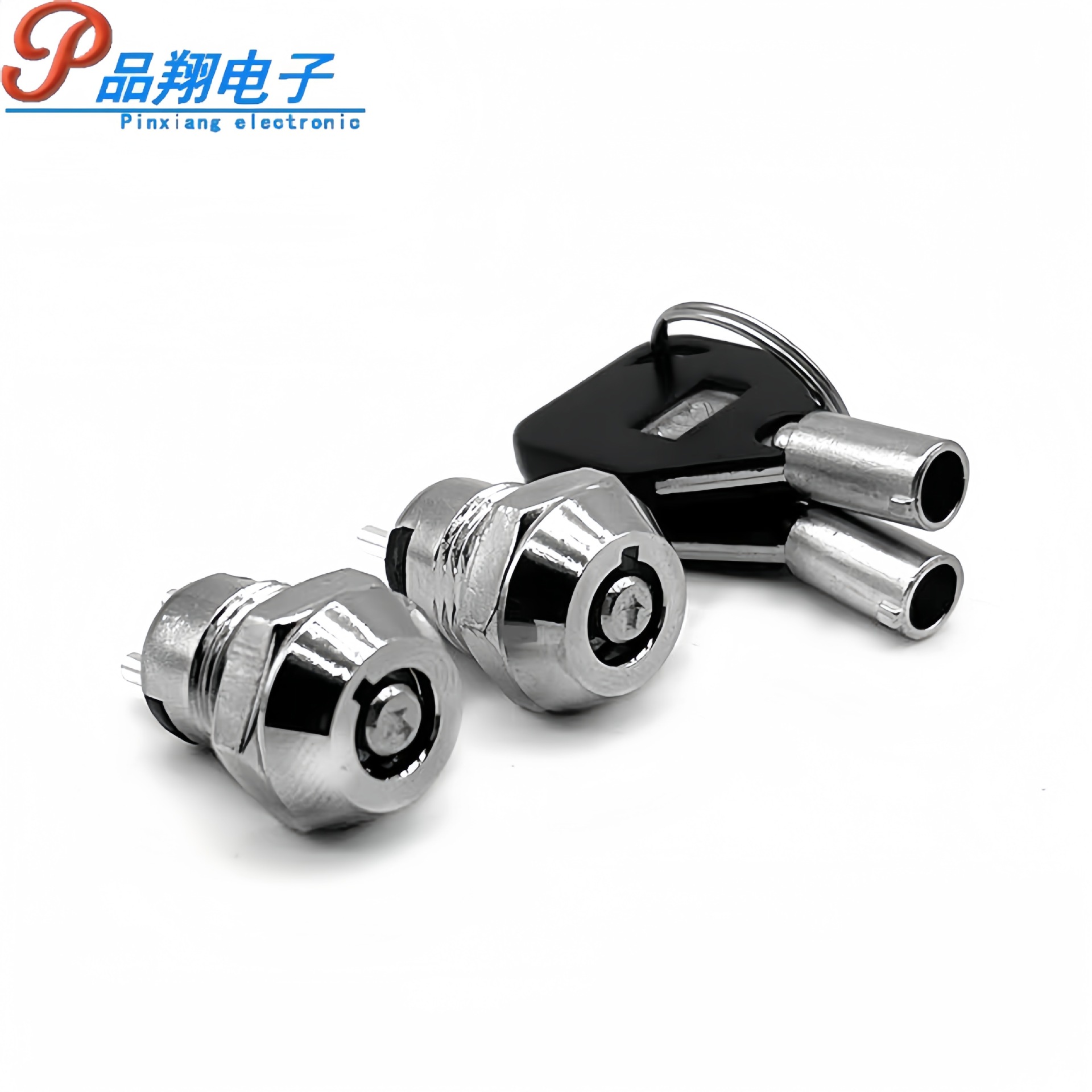 KS-102电子锁金属钥匙开关2档银色12mm电子锁开关带钥匙单拔 双拔