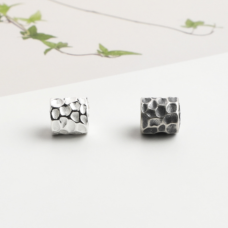 S925 sterling silver vintage hammered beads for DIY bracelet and necklace making, crystal charm beads, hammered texture loose beads accessories