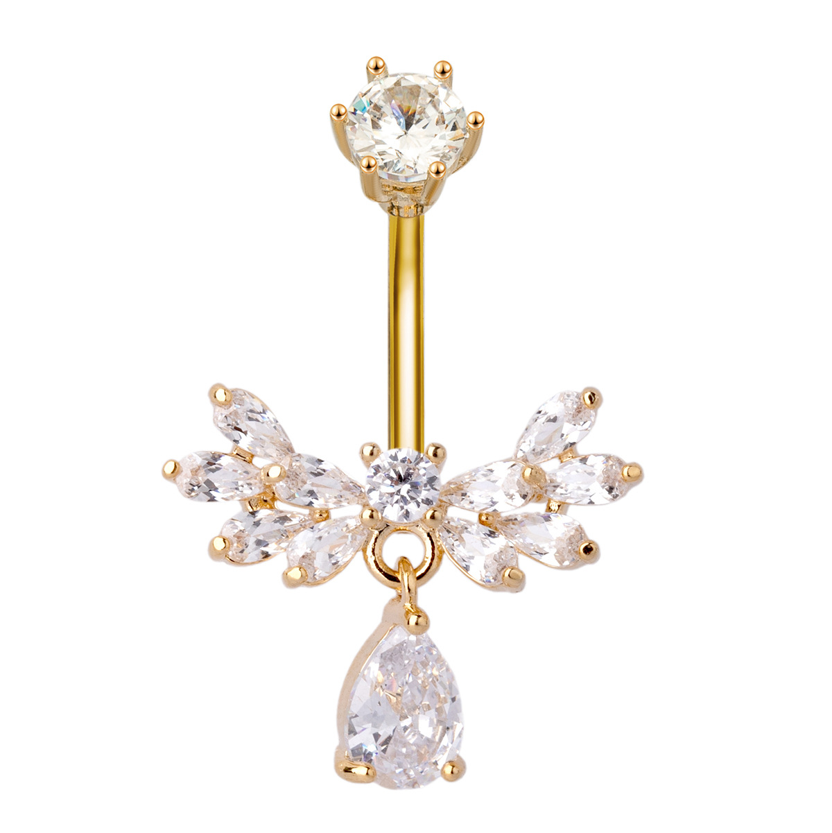 Piercing ombelico ultra brillante con ali d'angelo e zircone_voghion.com