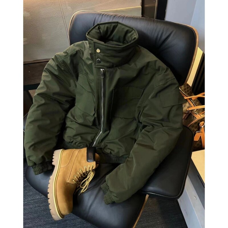 New Light Cavalry Bomber Short Jacket Cotton Jacket Men's Autumn and Winter Stand Collar Silhouette Workwear Cotton Jacket Thickeneded Jacket