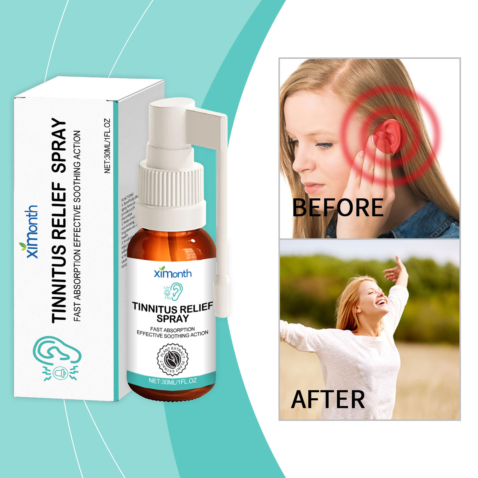 Ximonth Ear Care Spray, Behind-The-Ear Ear Relief Discomfort, Ear Day and Room Temperature Care Spray