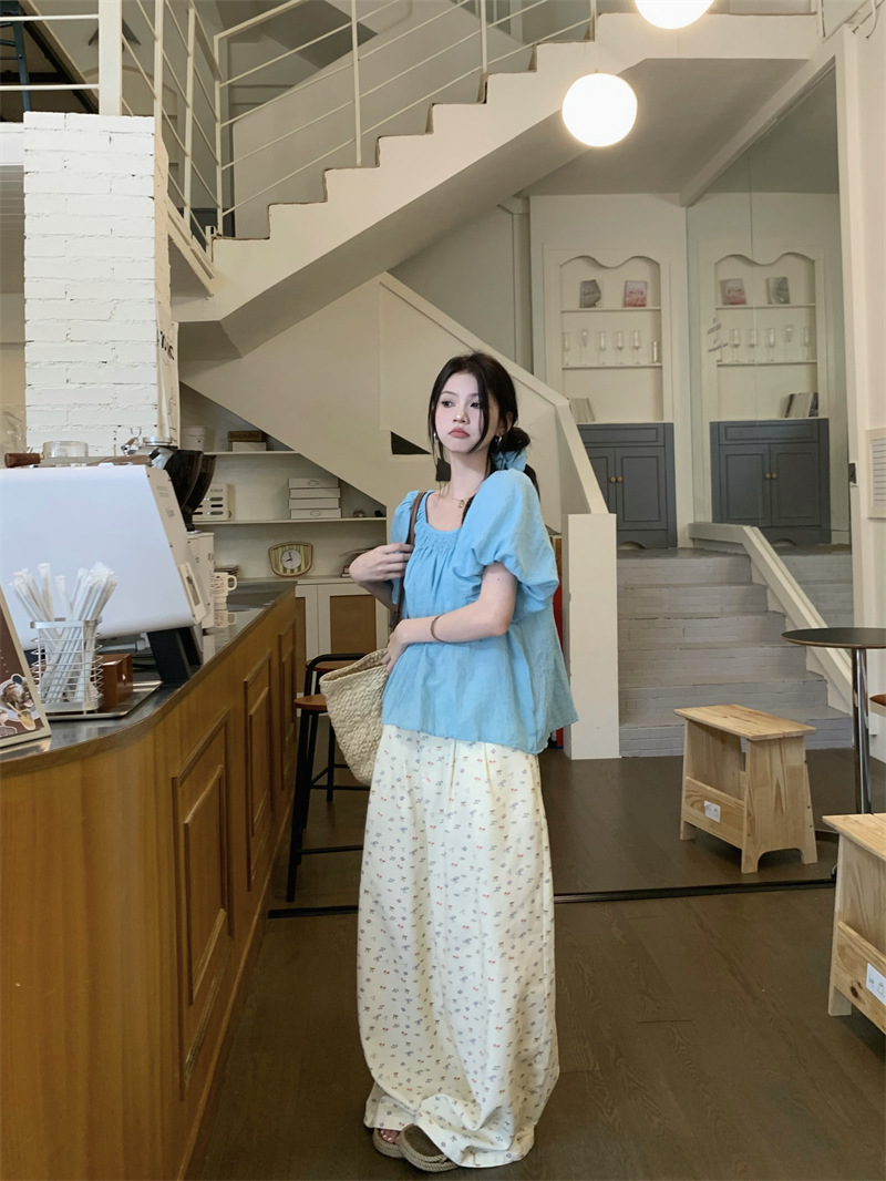 甜美泡泡袖方领衬衫2025夏季新款减龄宽松娃娃衫短袖上衣女chic潮
