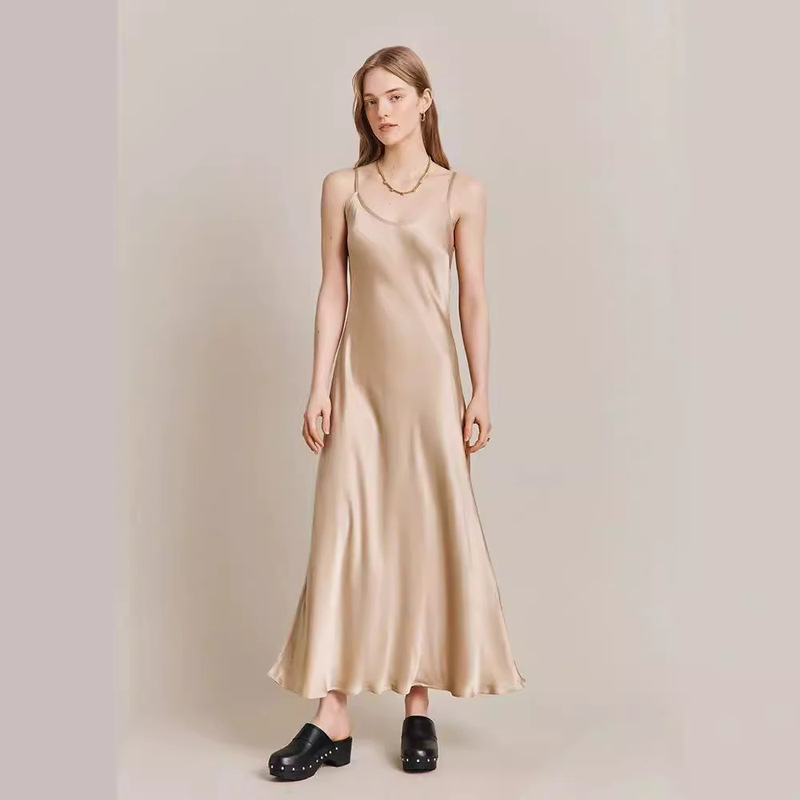 45 ° Bias-Cut Japanese Imported Triacetate Ultra-Long Satin Slip Dress with a High-End Feel, Sleeveless A-Line Long Dress