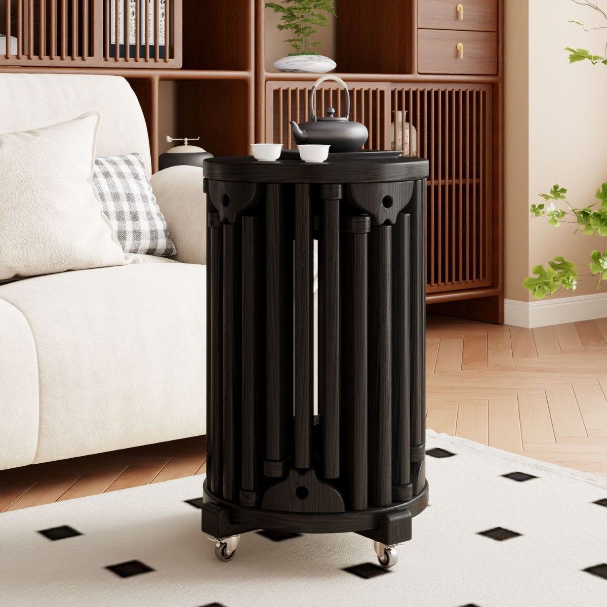 Upgraded swivel wheel-stacking stool black 6 bars