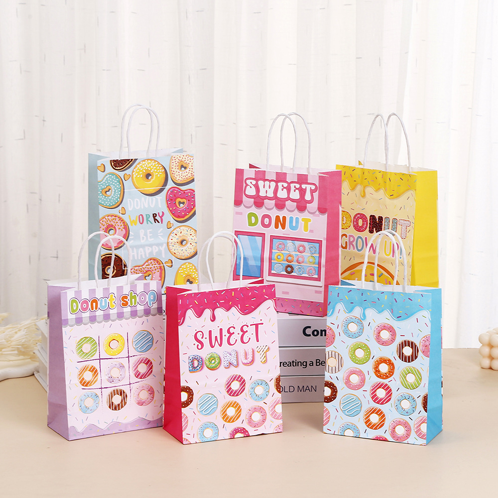 卡通创意甜甜圈糖果袋甜美可爱牛皮纸手提袋派对生日包装袋批发