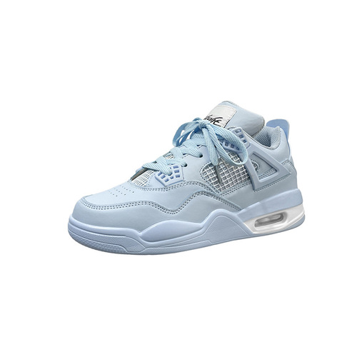 Couple running sneakers chic literary style air cushion fog blue sports shoes for male and female students versatile thick-soled white shoes autumn