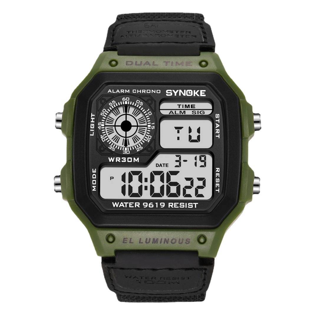 Correa de lona de nylon vintage reloj electrónico luminoso impermeable deportes hombres ligero cuadrado clásico estudiante reloj