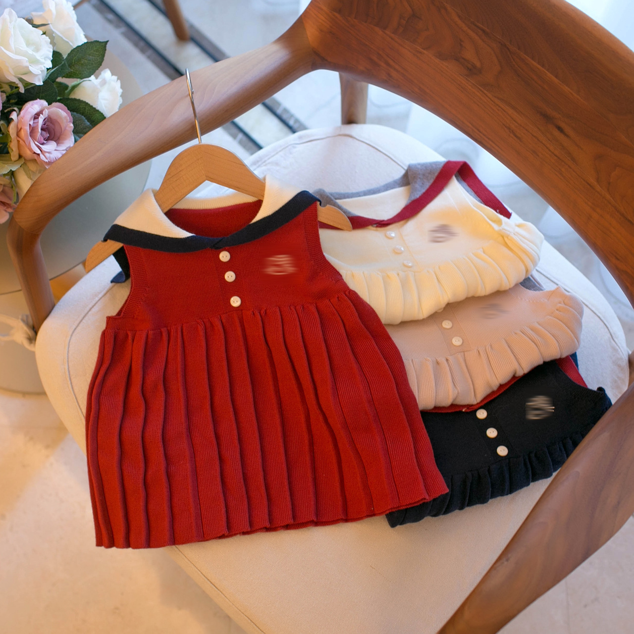 Dropshipping 2025 New Autum Preppy Style Navy Collar Vest Sweater Skirt for Girls N643