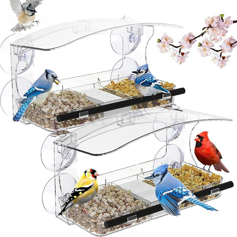 Cross -border acrylic bird cage transparent small pet bird wall hanging feeder outdoor adsorption plastic bird feeder 4