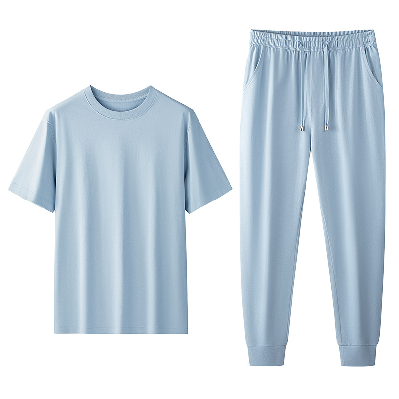 [Algodón suave de agua] Nuevo estilo de primavera y verano, traje de pijama de algodón, ropa de hogar de manga corta deportiva y casual para hombres