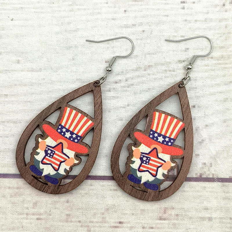 1 Pair Retro Simple Style National Flag Water Droplets Printing Wood Drop Earrings display picture 19