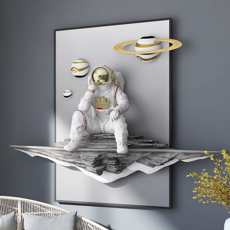 轻奢宇航员走廊过道入户玄关装饰画现代简约太空人3d立体竖版挂画