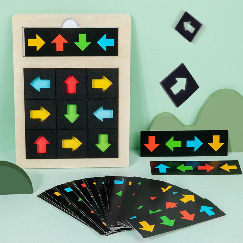 Kindergarten small and middle school class thinking training cognitive arrow direction color puzzle area activity teaching material toy game